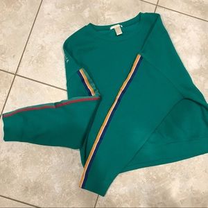 Green/Blue top w/ stripes on sleeve